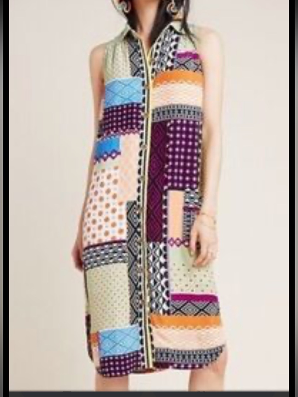 Anthropologie Multicolor Patchwork Sleeveless Shirt Dress